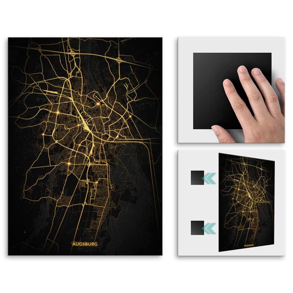 Plakat metalowy Mapa Night Lights Augsburg L