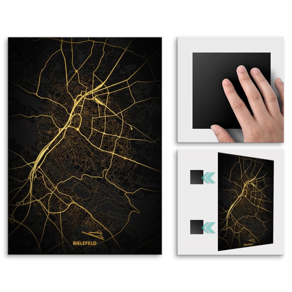 Plakat metalowy Mapa Night Lights Bielefeld L