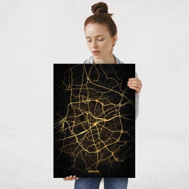 Plakat metalowy Mapa Night Lights Bochum L