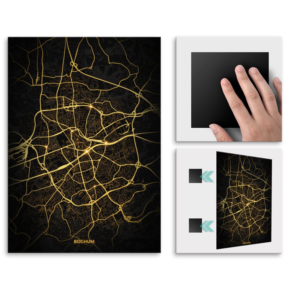 Plakat metalowy Mapa Night Lights Bochum L