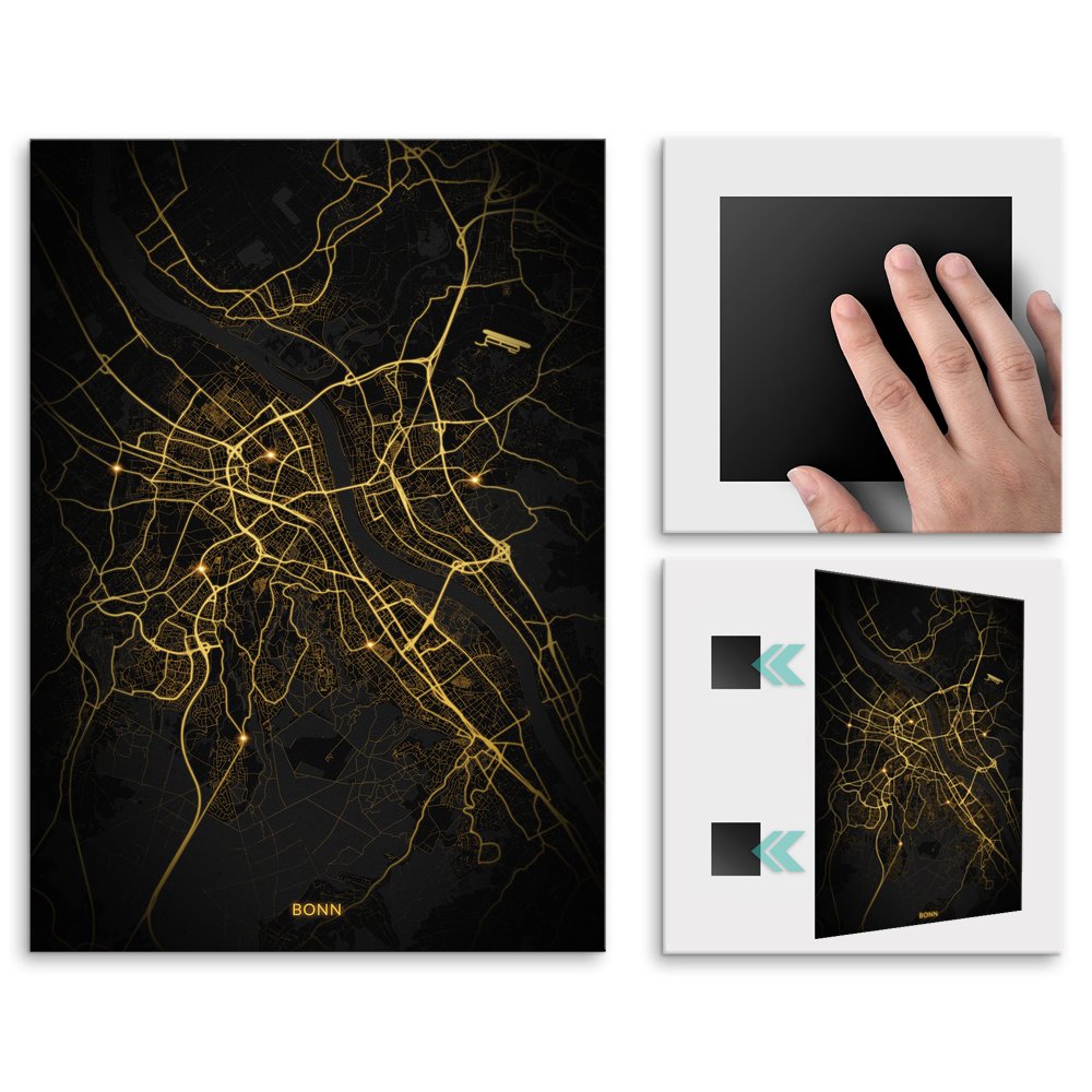 Plakat metalowy Mapa Night Lights Bonn L