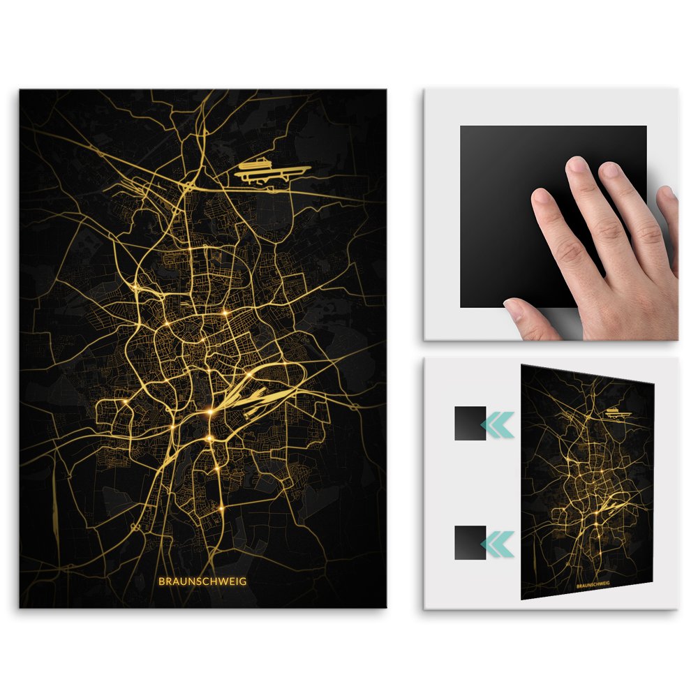 Plakat metalowy Mapa Night Lights Braunschweig L