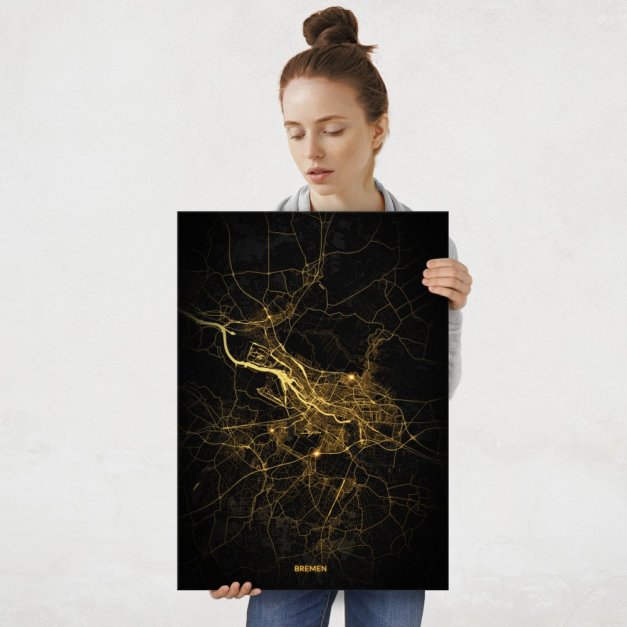 Plakat metalowy Mapa Night Lights Bremen L