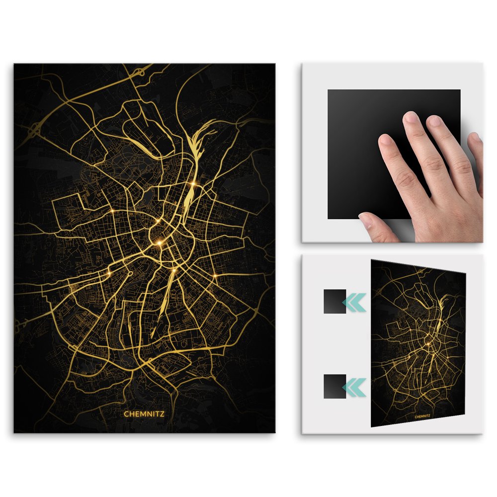 Plakat metalowy Mapa Night Lights Chemnitz M