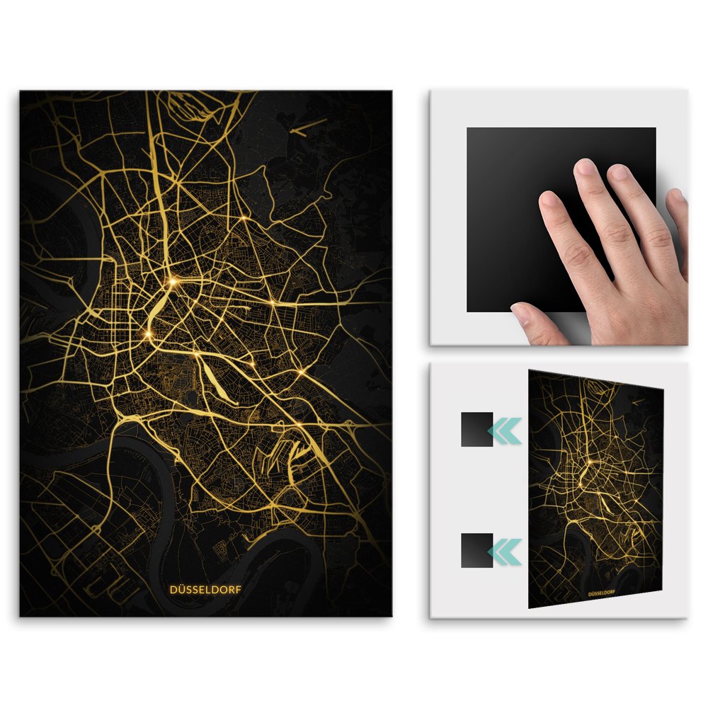 Plakat metalowy Mapa Night Lights Dsseldorf M