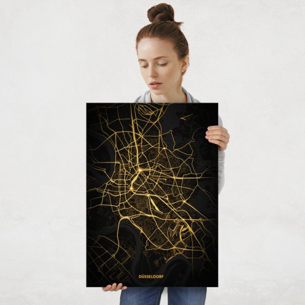 Plakat metalowy Mapa Night Lights Düsseldorf L