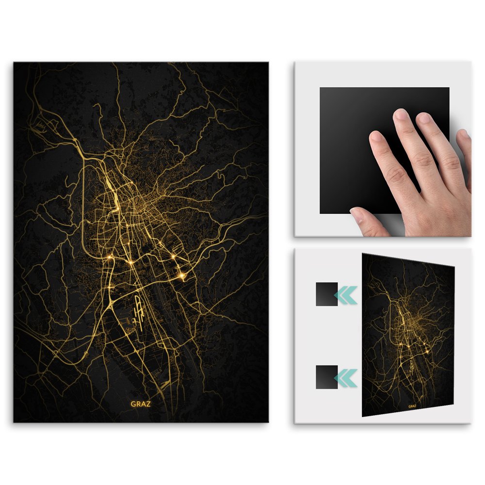 Plakat metalowy Mapa Night Lights Graz L