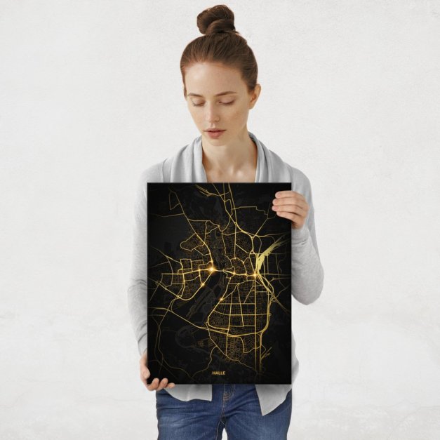 Plakat metalowy Mapa Night Lights Halle M