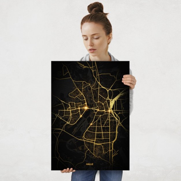 Plakat metalowy Mapa Night Lights Halle L