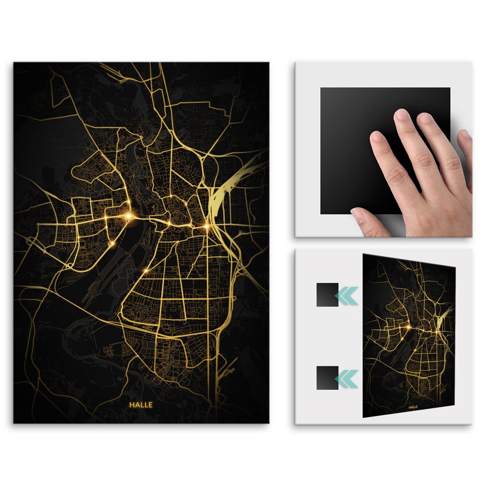 Plakat metalowy Mapa Night Lights Halle L