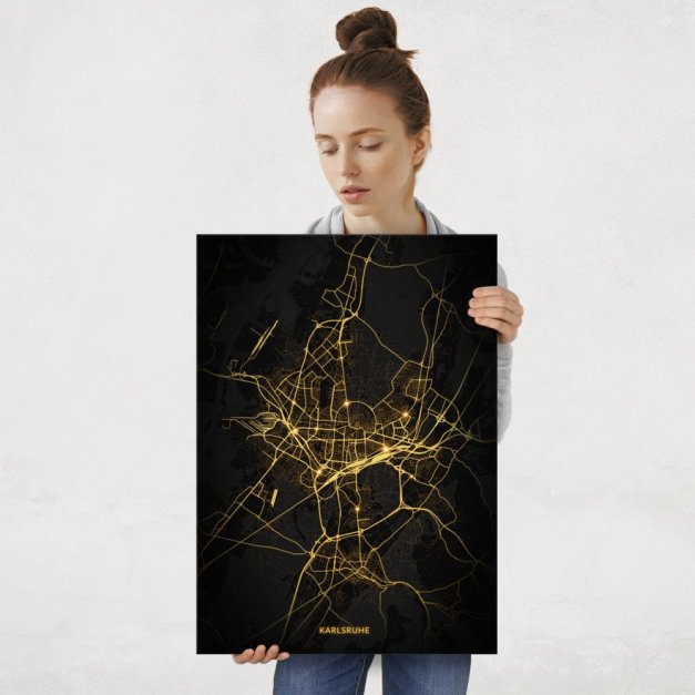 Plakat metalowy Mapa Night Lights Karlsruhe L