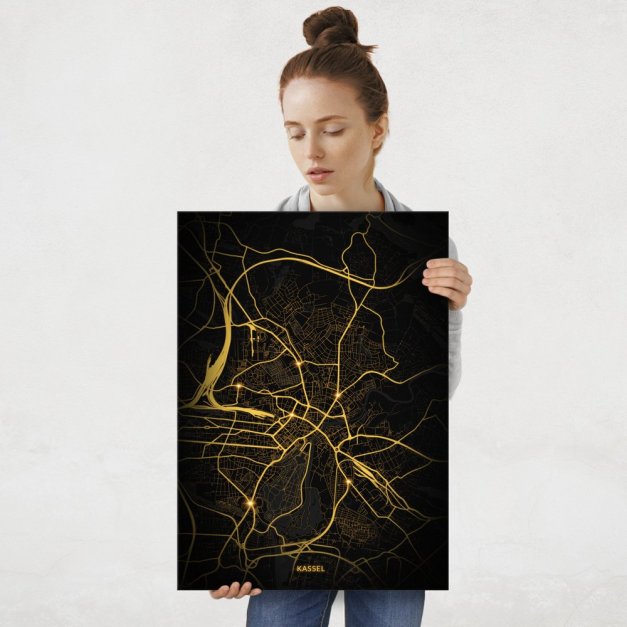 Plakat metalowy Mapa Night Lights Kassel L