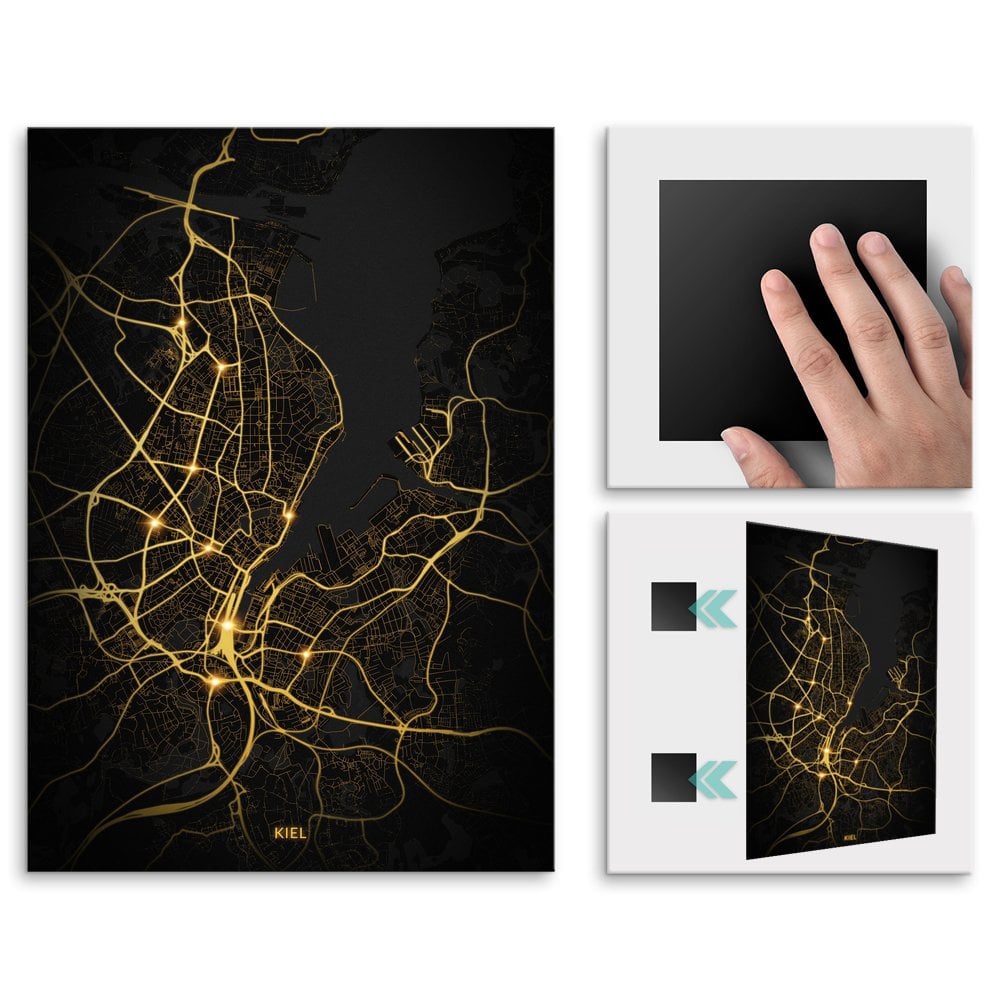 Plakat metalowy Mapa Night Lights Kiel M