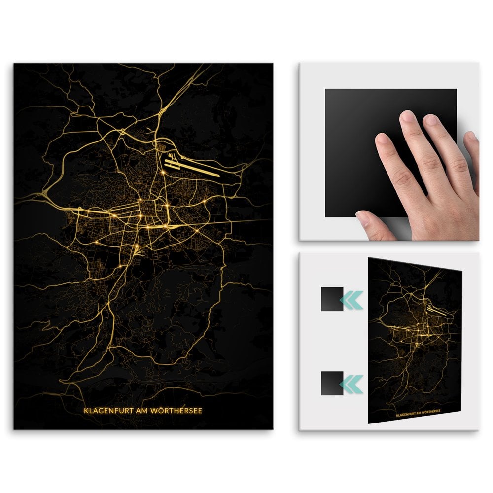 Plakat metalowy Mapa Night Lights Klagenfurt am Wrthersee M