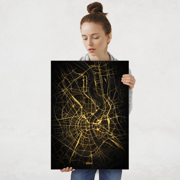 Plakat metalowy Mapa Night Lights Köln L
