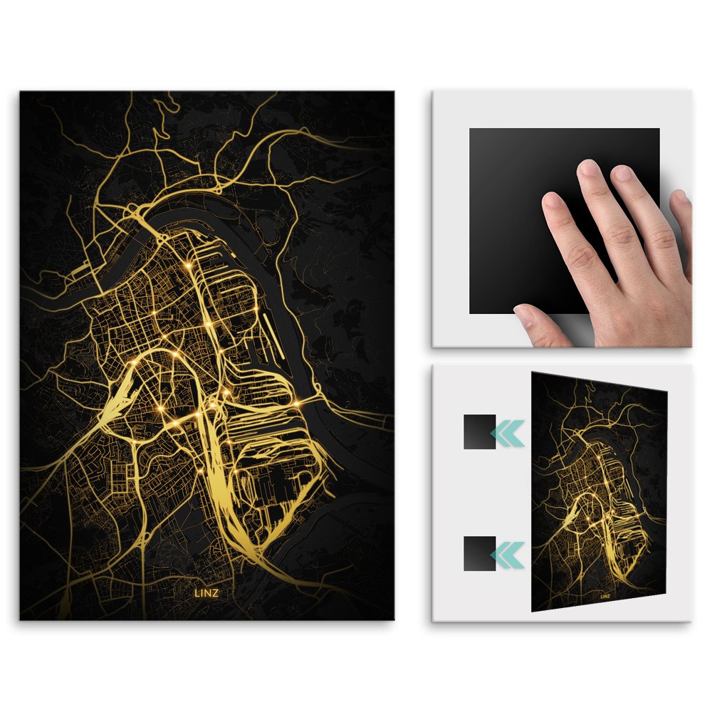 Plakat metalowy Mapa Night Lights Linz L