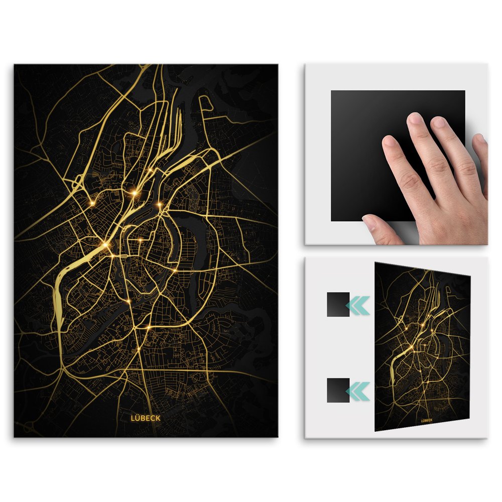 Plakat metalowy Mapa Night Lights Lbeck L