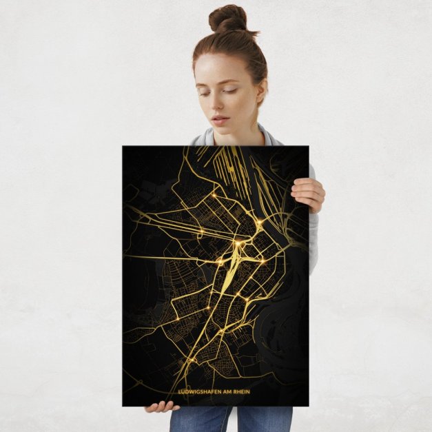 Plakat metalowy Mapa Night Lights Ludwigshafen am Rhein L
