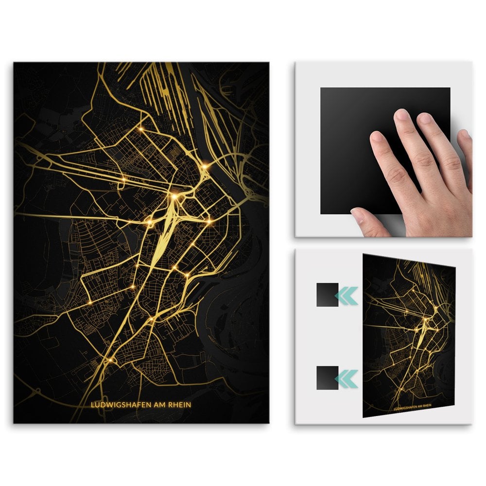 Plakat metalowy Mapa Night Lights Ludwigshafen am Rhein L