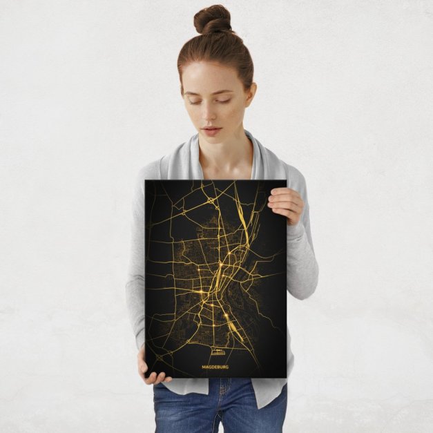 Plakat metalowy Mapa Night Lights Magdeburg M