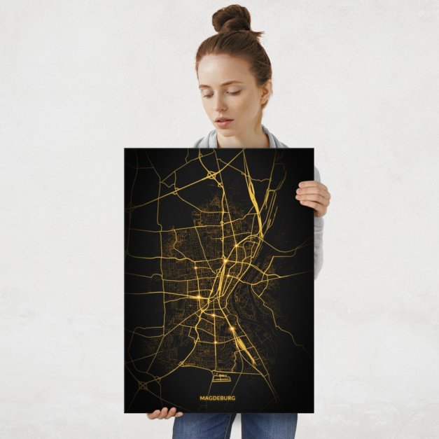 Plakat metalowy Mapa Night Lights Magdeburg L
