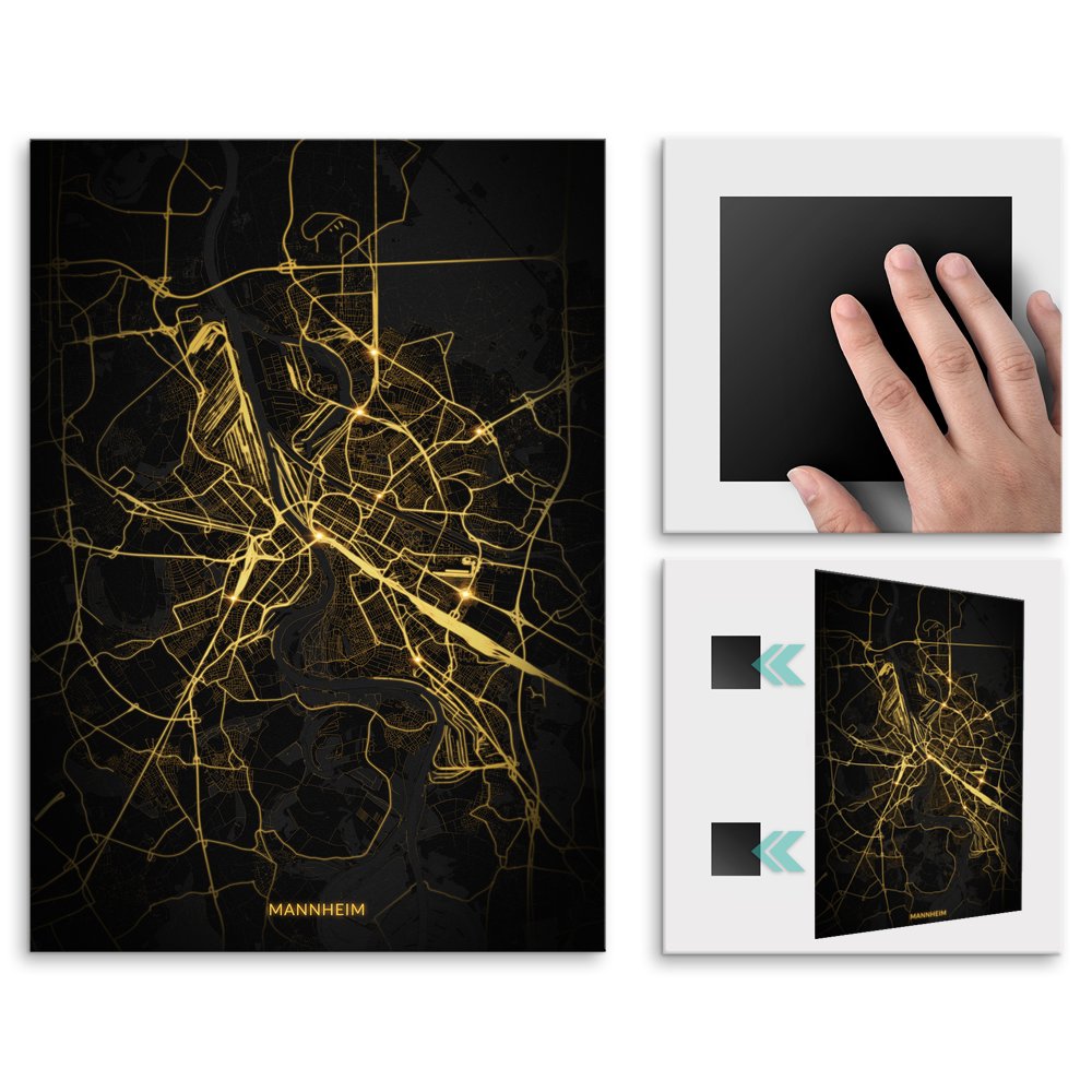 Plakat metalowy Mapa Night Lights Mannheim M