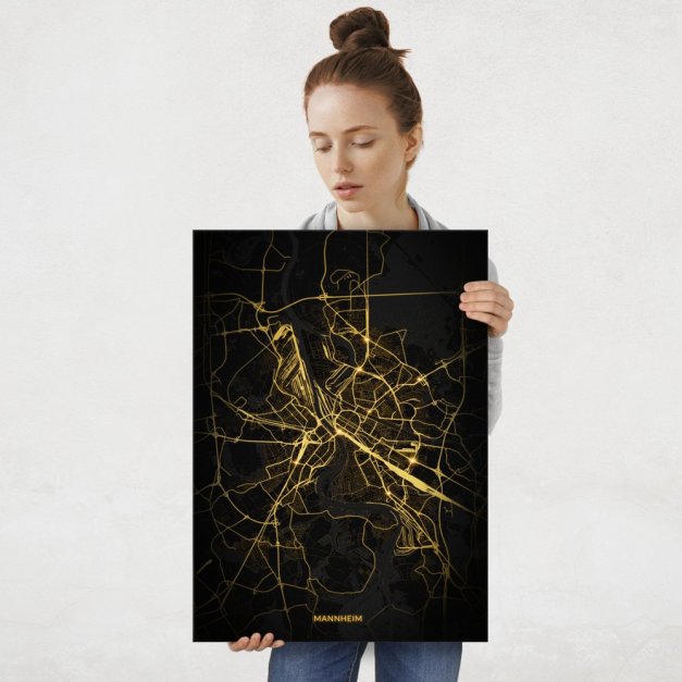Plakat metalowy Mapa Night Lights Mannheim L