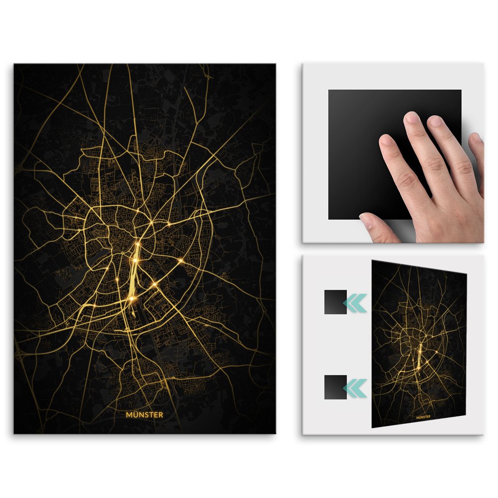 Plakat metalowy Mapa Night Lights Mnster L