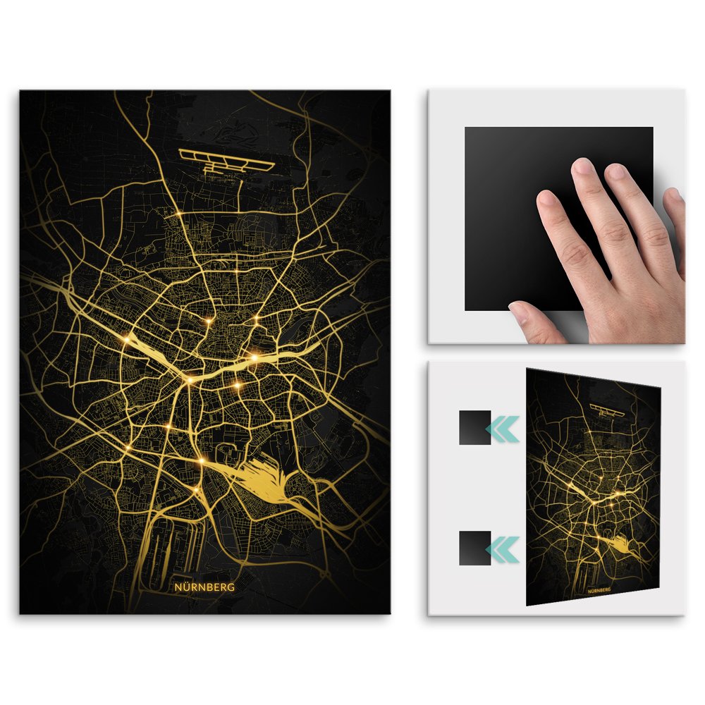 Plakat metalowy Mapa Night Lights Nrnberg L