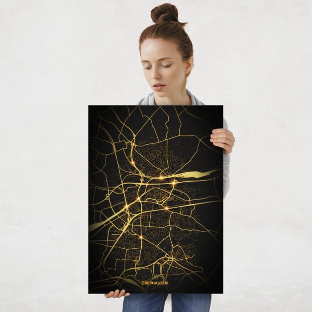 Plakat metalowy Mapa Night Lights Oberhausen L