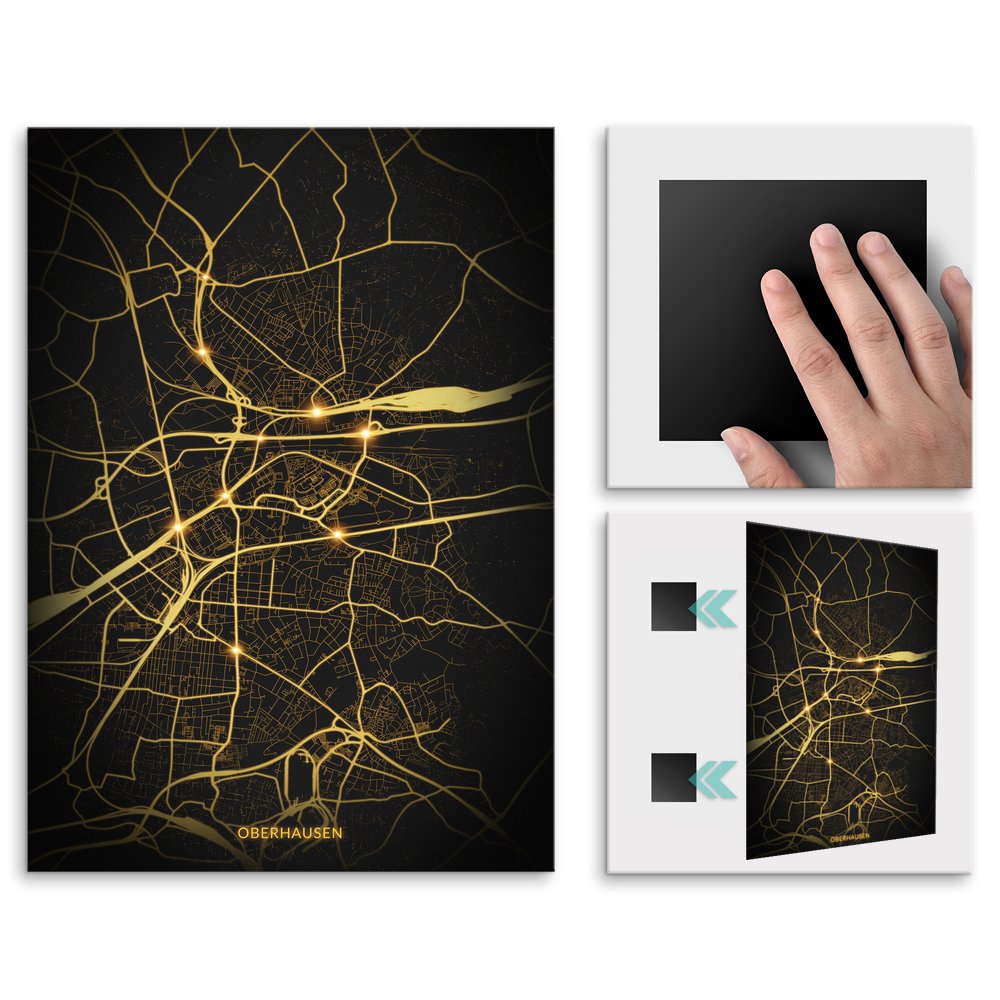 Plakat metalowy Mapa Night Lights Oberhausen L