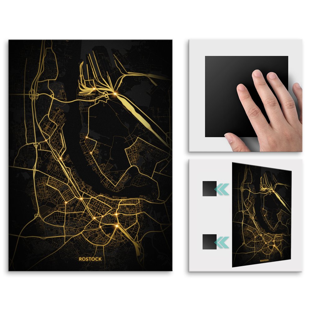 Plakat metalowy Mapa Night Lights Rostock M