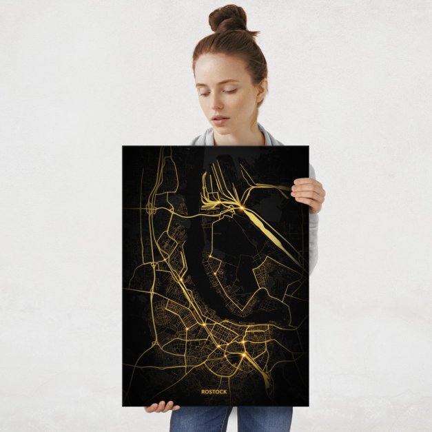 Plakat metalowy Mapa Night Lights Rostock L
