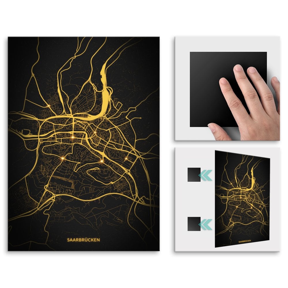 Plakat metalowy Mapa Night Lights Saarbrcken L