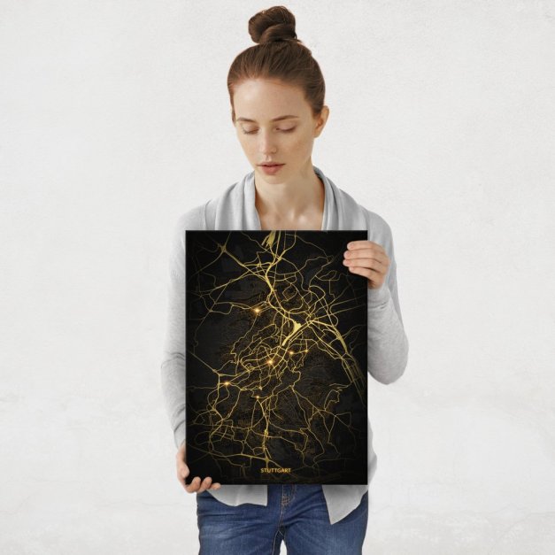Plakat metalowy Mapa Night Lights Stuttgart M