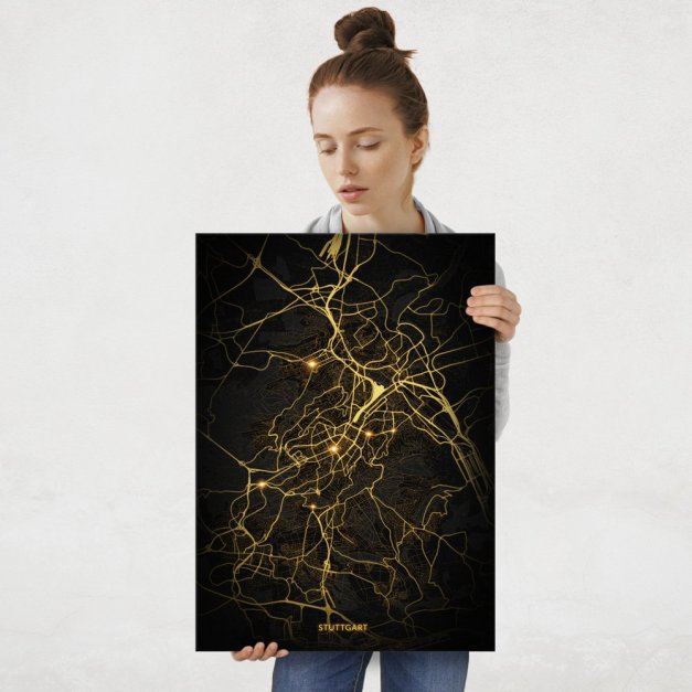 Plakat metalowy Mapa Night Lights Stuttgart L