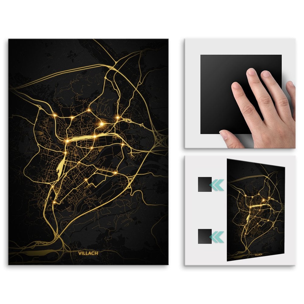 Plakat metalowy Mapa Night Lights Villach L