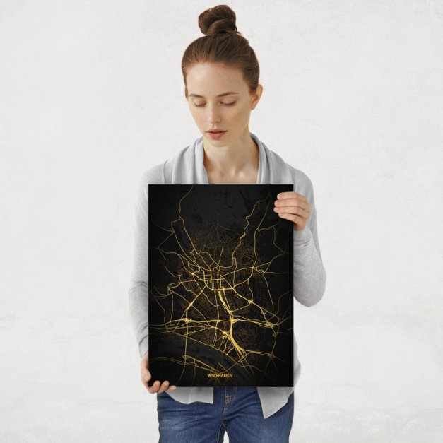 Plakat metalowy Mapa Night Lights Wiesbaden M