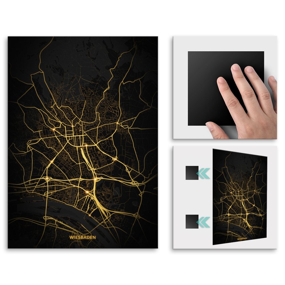 Plakat metalowy Mapa Night Lights Wiesbaden M