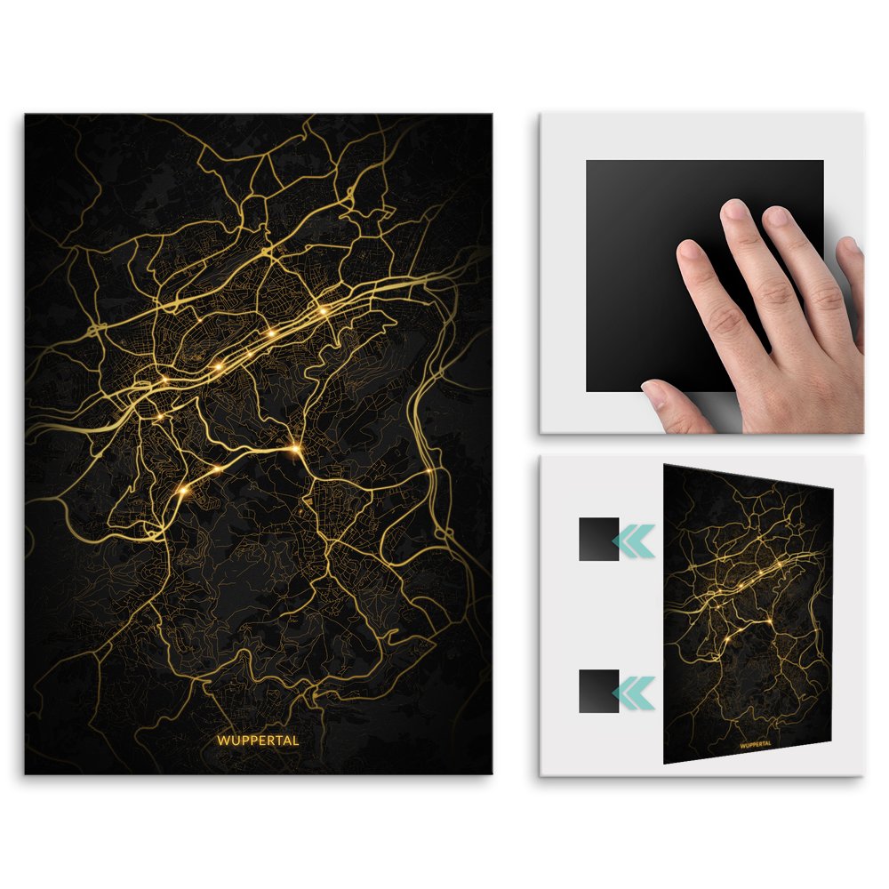 Plakat metalowy Mapa Night Lights Wuppertal M