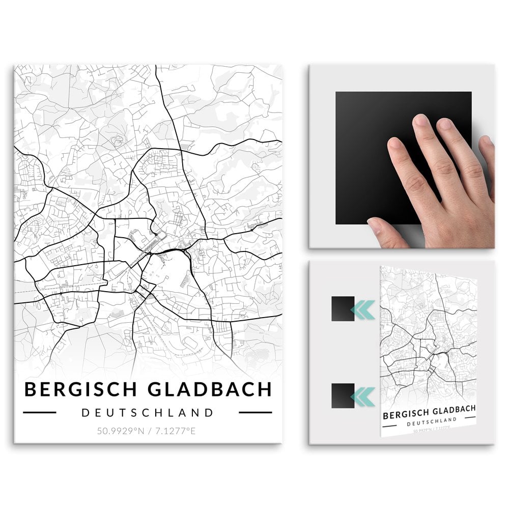 Plakat metalowy Mapa B&W Bergisch Gladbach L