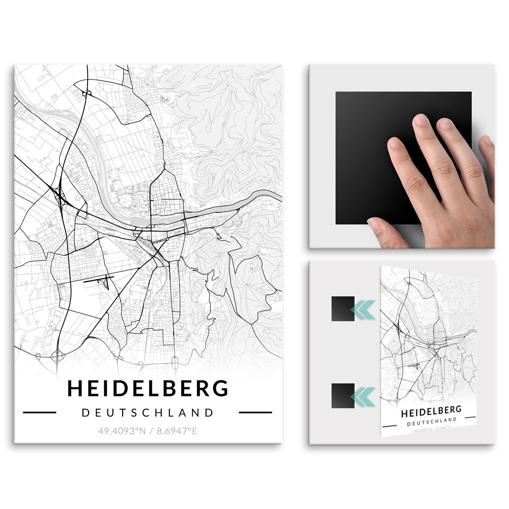 Plakat metalowy Mapa B&W Heidelberg M