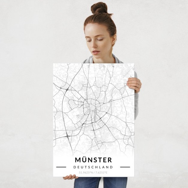 Plakat metalowy Mapa B&W Münster L