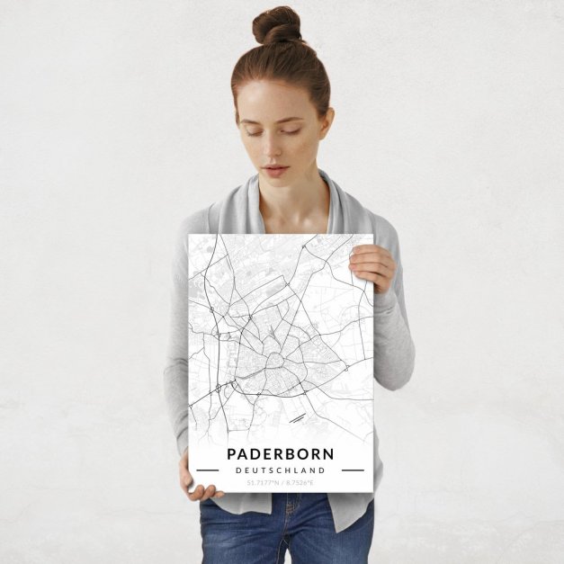Plakat metalowy Mapa B&W Paderborn M