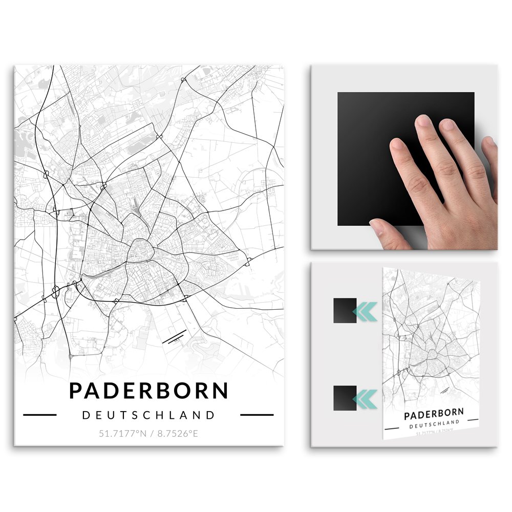 Plakat metalowy Mapa B&W Paderborn M