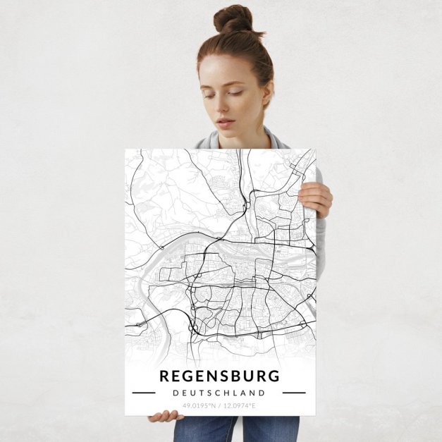 Plakat metalowy Mapa B&W Regensburg L