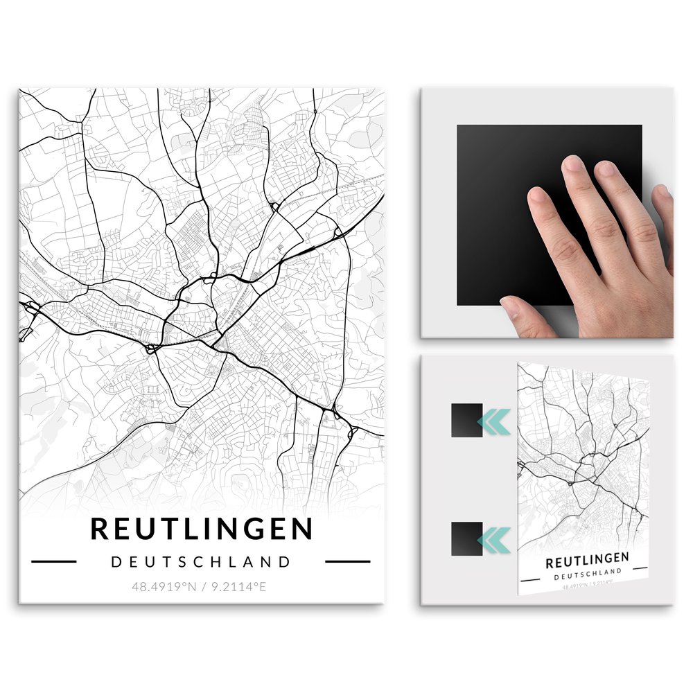 Plakat metalowy Mapa B&W Reutlingen M