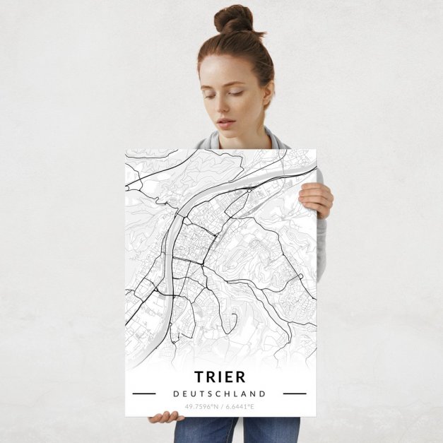 Plakat metalowy Mapa B&W Trier L