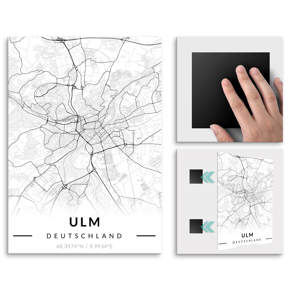 Plakat metalowy Mapa B&W Ulm L