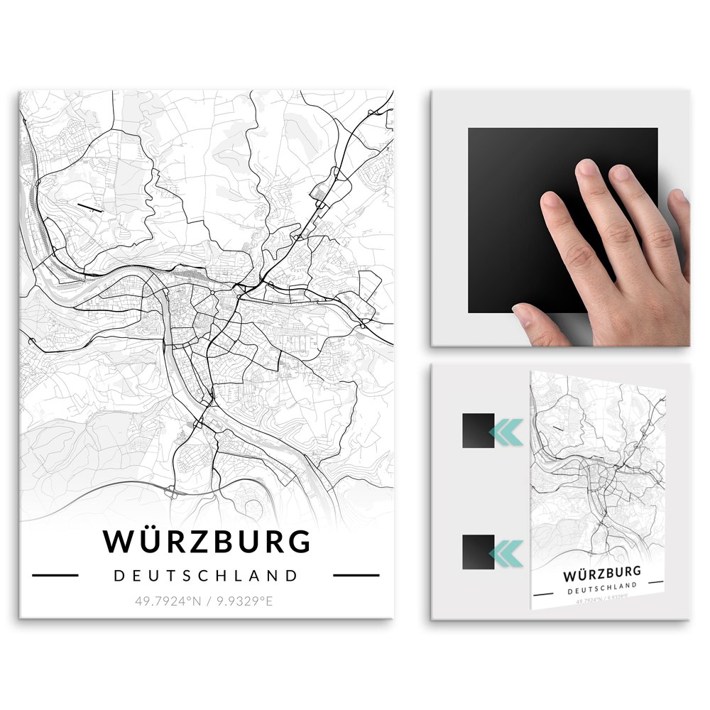 Plakat metalowy Mapa B&W Wrzburg L